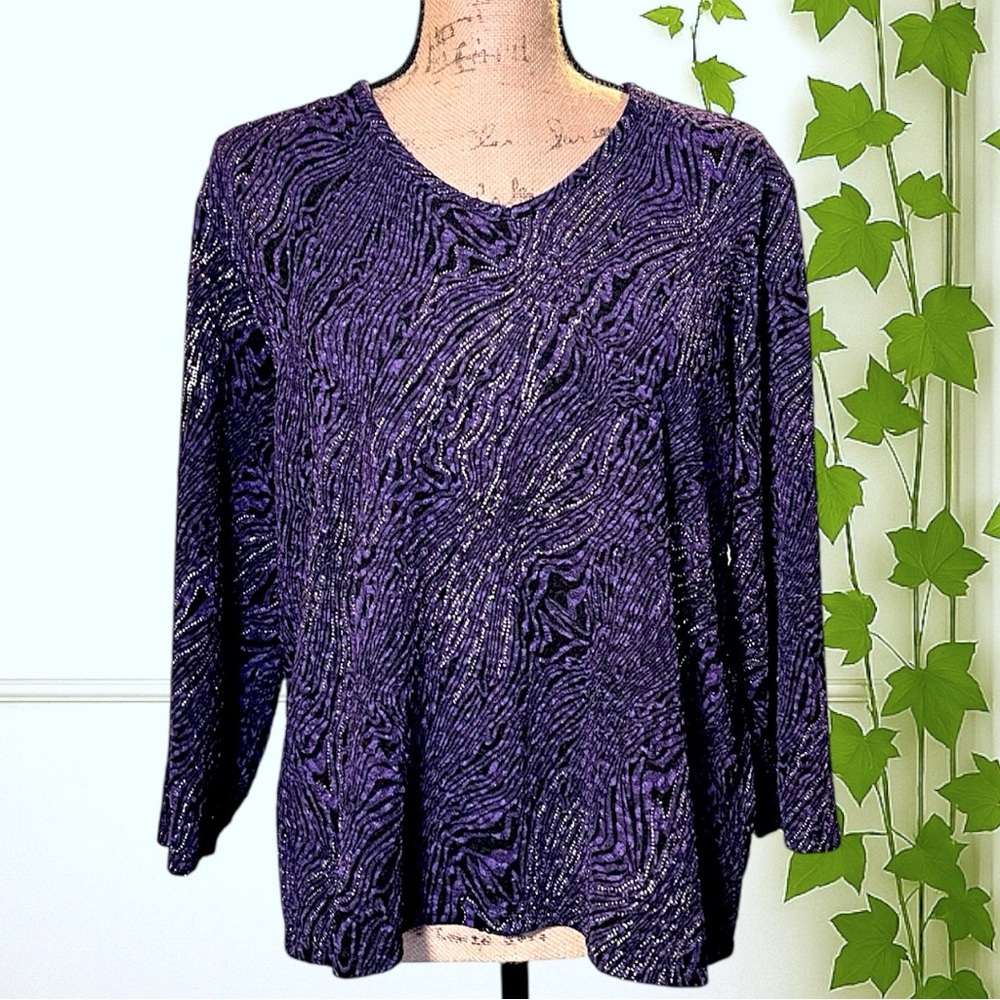 Allison Daley Black Purple Blouse Petite L